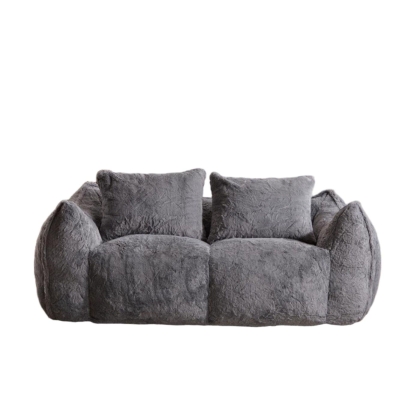 Giant Bean Bag Couch with High-Density Foam and Faux Fur Fabric, Grey