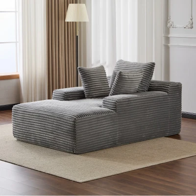 Oversized Chaise Lounge Chair with 3 Throw Pillows and Wide Armrest, Grey