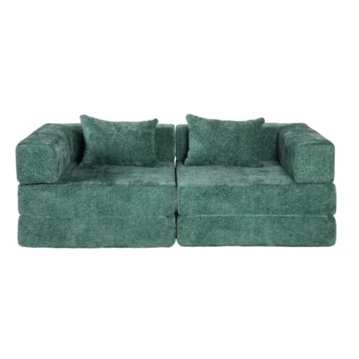 Convertible Floor Sofa Bed with Fixed-Shape Frame, Dark Green