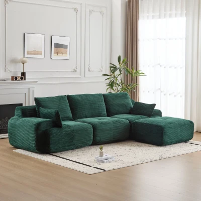 Modern Memory Foam Sectional Sofa with Pet-Friendly Corduroy Fabric, Green