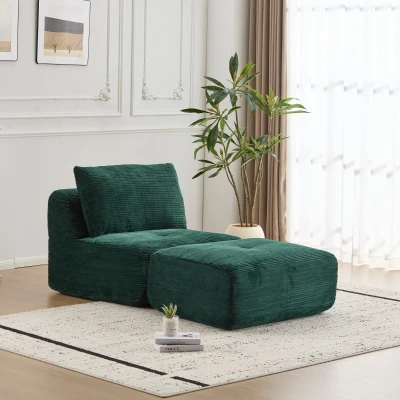 Modern Memory Foam Sectional Sofa with Pet-Friendly Corduroy Fabric, Green