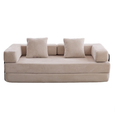 Convertible Floor Sofa Bed with Pillow Back Support and Armrest, Light Grey
