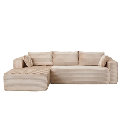 Minimalist Compression Sectional Couch with Comfy Chaise, Beige