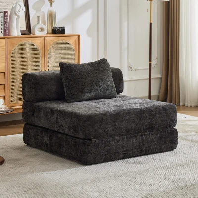 Convertible Floor Sofa Bed with Fixed-Shape Frame, Black