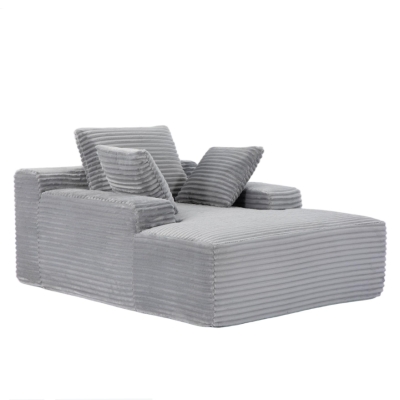 Oversized Chaise Lounge Chair with 3 Throw Pillows and Wide Armrest, Grey