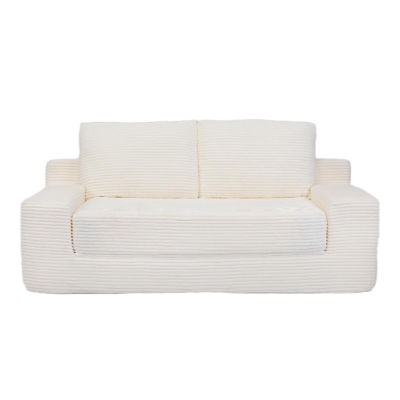 Modern Loveseat Sofa Bed with Reversible Cushion and Pillows, White