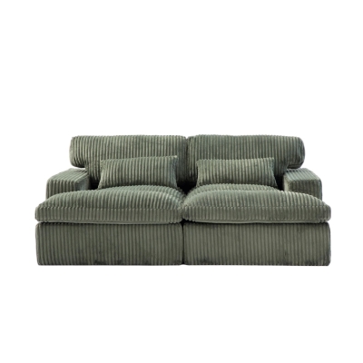 Double Chaise Lounge Chair with Deep Seat and Corduroy Fabric, Green