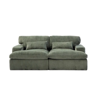 Double Chaise Lounge Chair with Deep Seat and Corduroy Fabric, Green