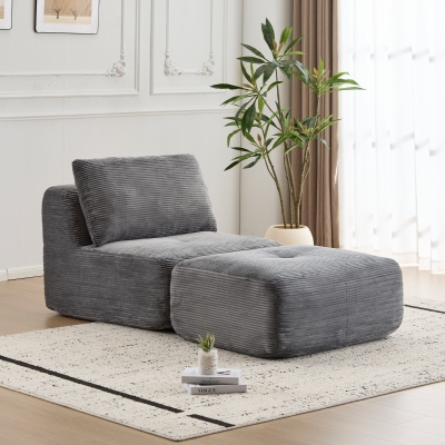 Modern Memory Foam Sectional Sofa with Pet-Friendly Corduroy Fabric, Grey
