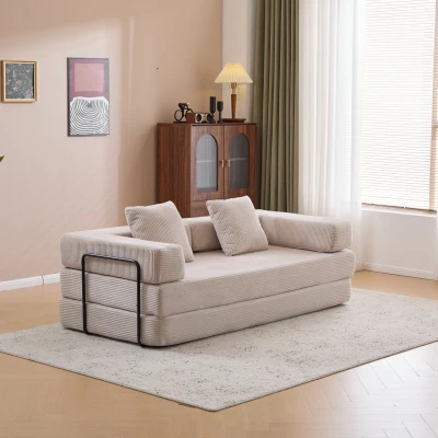 Convertible Floor Sofa Bed with Pillow Back Support and Armrest, Light Grey