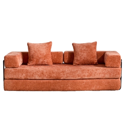 Convertible Floor Sofa Bed with Pillow Back Support and Armrest, Orange
