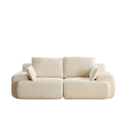 2-Seater Large Sectional Couch with Pet-Friendly Corduroy Fabric, Beige