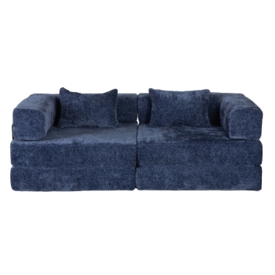 Convertible Floor Sofa Bed with Fixed-Shape Frame and Chenille Fabric, Dark Blue