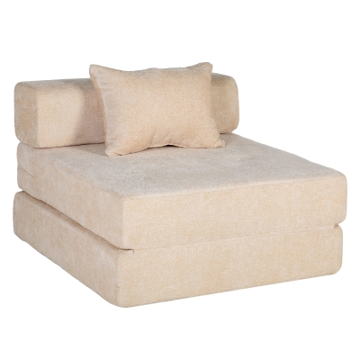 Single Seater Modular Sectional Sofa with Chenille Fabric, Beige