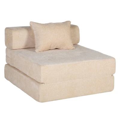 Single Seater Modular Sectional Sofa with Chenille Fabric, Beige