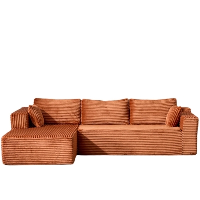 Minimalist Compression Sectional Couch with Comfy Chaise, Brown