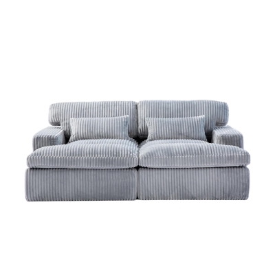 Double Chaise Lounge Chair with Deep Seat and Corduroy Fabric, Grey