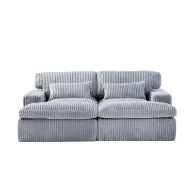 Double Chaise Lounge Chair with Deep Seat and Corduroy Fabric, Grey