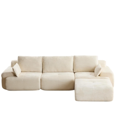 Modern Memory Foam Sectional Sofa with Pet-Friendly Corduroy Fabric, Beige