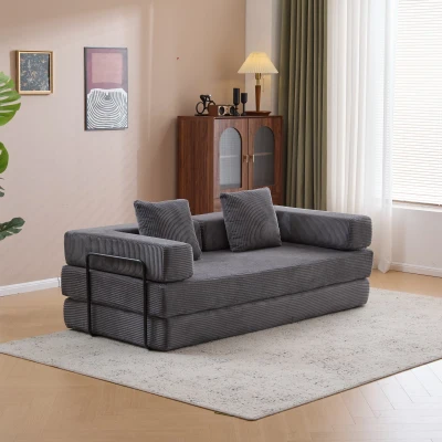 Convertible Floor Sofa Bed with Pillow Back Support and Armrest, Dark Grey