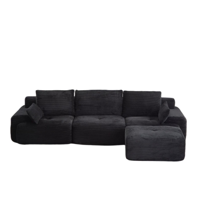 Modern Memory Foam Sectional Sofa with Pet-Friendly Corduroy Fabric, Black