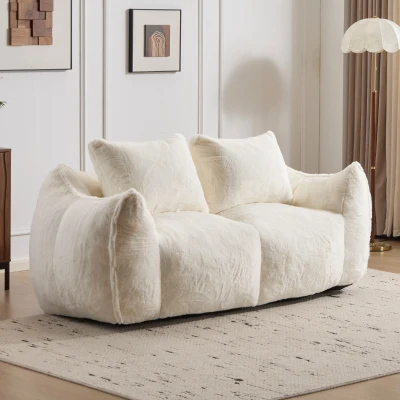 Giant Bean Bag Couch with High-Density Foam and Faux Fur Fabric, White