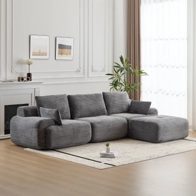 Modern Memory Foam Sectional Sofa with Pet-Friendly Corduroy Fabric, Grey