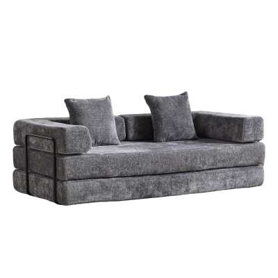 Convertible Floor Sofa Bed with Pillow Back Support and Armrest, Dark Grey