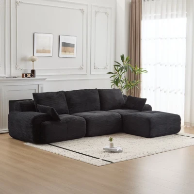 Modern Memory Foam Sectional Sofa with Pet-Friendly Corduroy Fabric, Black