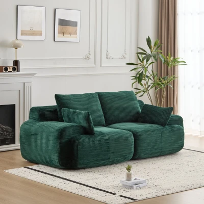 2-Seater Modern Memory Foam Sofa with Pet-Friendly Corduroy Fabric, Green