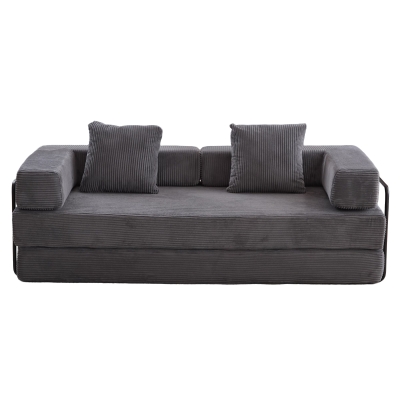 Convertible Floor Sofa Bed with Pillow Back Support and Armrest, Dark Grey