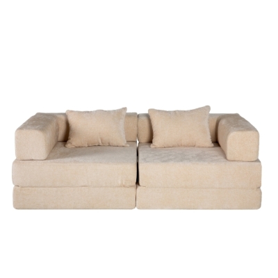 Convertible Floor Sofa Bed with Fixed-Shape Frame and Chenille Fabric, Beige