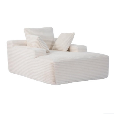Oversized Chaise Lounge Chair with 3 Throw Pillows and Wide Armrest, White