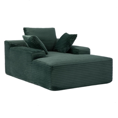 Oversized Chaise Lounge Chair with 3 Throw Pillows and Wide Armrest, Green