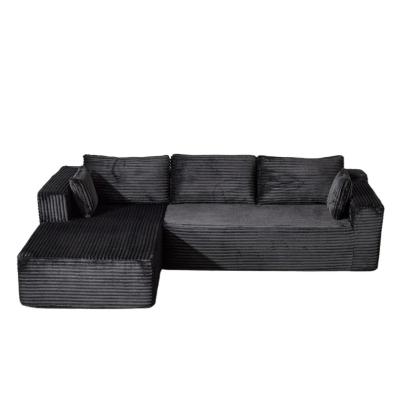 Minimalist Compression Sectional Couch with Comfy Chaise, Black