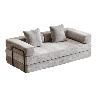 Convertible Floor Sofa Bed with Pillow Back Support and Armrest, Light Grey