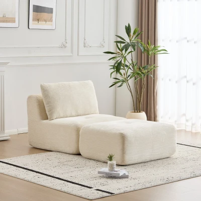 Modern Memory Foam Sectional Sofa with Pet-Friendly Corduroy Fabric, Beige