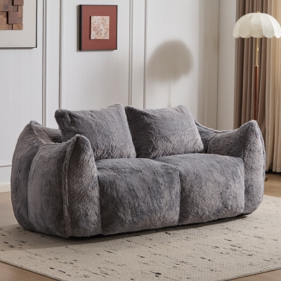Giant Bean Bag Couch with High-Density Foam and Faux Fur Fabric, Grey