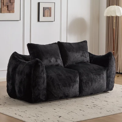 Giant Bean Bag Couch with High-Density Foam and Faux Fur Fabric, Black