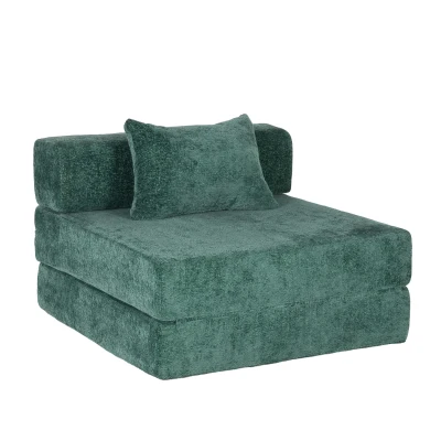 Convertible Floor Sofa Bed with Fixed-Shape Frame, Dark Green