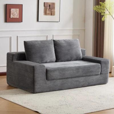 Modern Loveseat Sofa Bed with Reversible Cushion and Pillows, DARK GREY