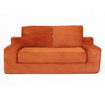 Modern Loveseat Sofa Bed with Reversible Cushion and Pillows, Orange