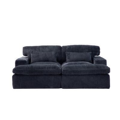 Double Chaise Lounge Chair with Deep Seat and Corduroy Fabric, Black