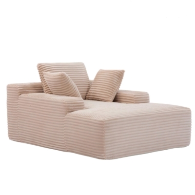 Oversized Chaise Lounge Chair with 3 Throw Pillows and Wide Armrest, Beige