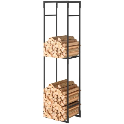 Outsunny Firewood Rack Outdoor, Heavy Duty Log Holder with Adjustable Shelf for Fireplace, Indoor Outdoor Fire Wood Storage Rack