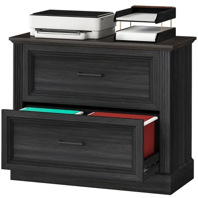 HOMCOM Lateral Filing Cabinet, Farmhouse File Cabinet with 2 Silent Drawers for Letter/A4/Legal Size Files, Black