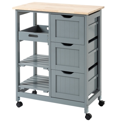 HOMCOM Compact Bar Cart with Wood Top & Drawers, Grey