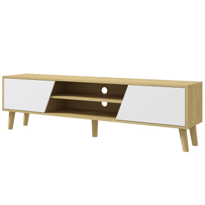 HOMCOM TV Stand for 65 Inch Television, Entertainment Center with Soft Closing Door and Rubberwood Legs, Oak and White