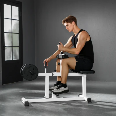 Soozier Adjustable Steel Seated Calf Raise Gym Equipment, White
