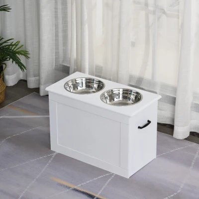 PawHut Raised Pet Feeding Station with 2 Bowls, White